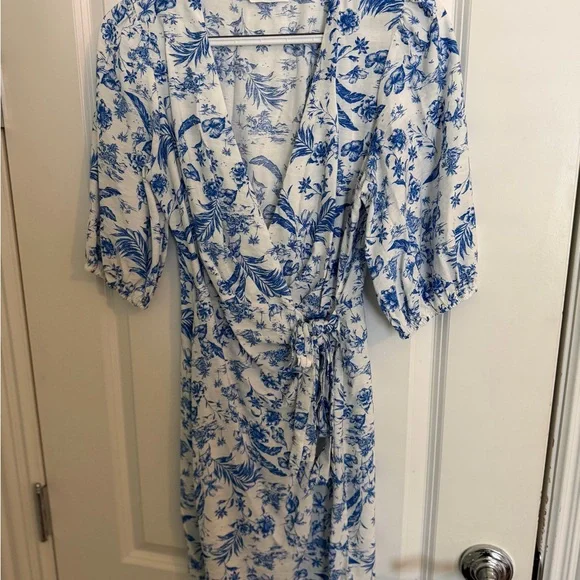 Mango Elegant Blue and White Midi Dress - Picture 1 of 6